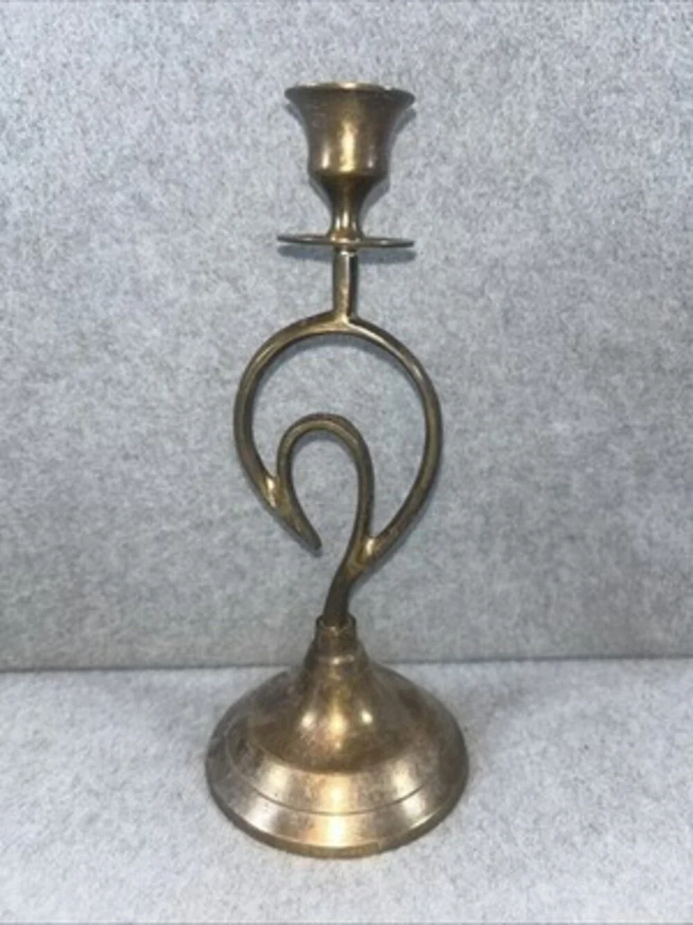 Vintage Solid Brass Candlestick Abstract Design 9” Tall Made In India